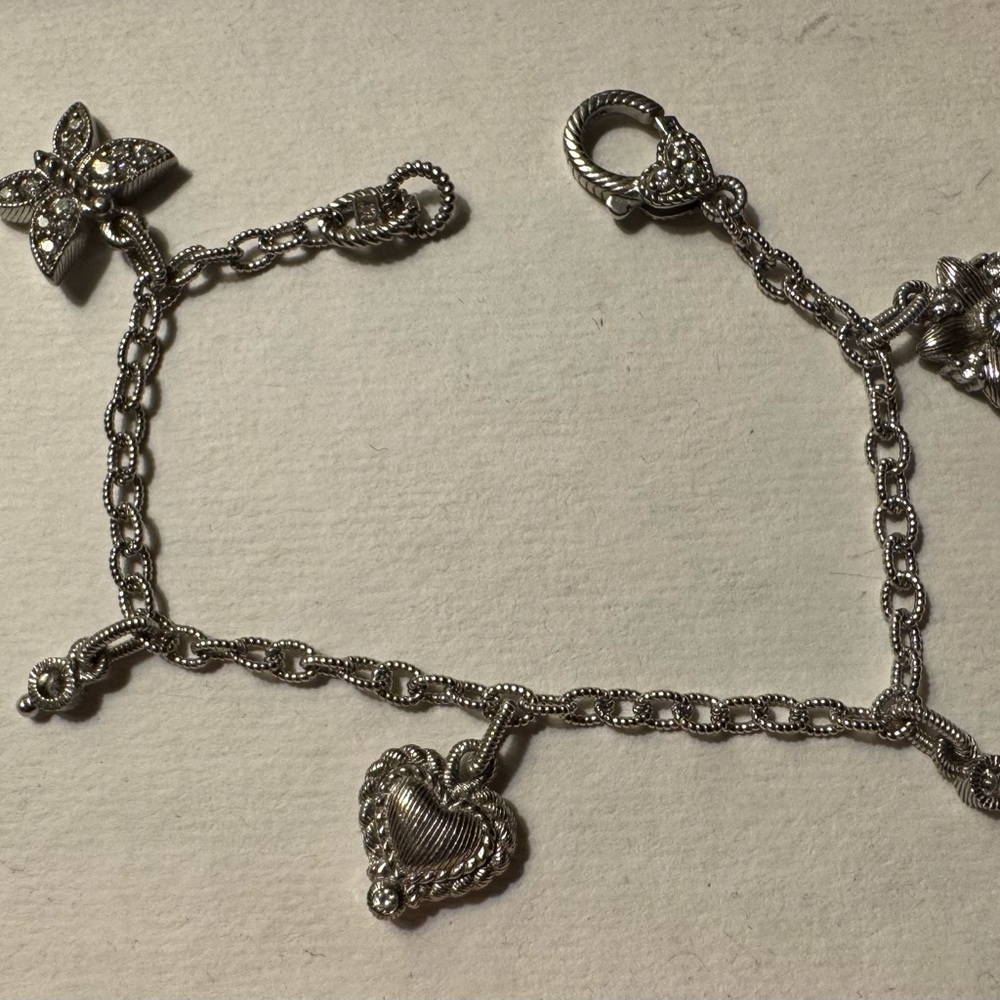 Judith Ripka 925 Silver Charm Bracelet, 7 inches. EUC